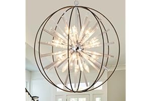 Vezzio 27" Black Crystal Sputnik Chandelie 12-Light Globe Modern Firework Ceiling Light Fixture for High Ceiling Foyer Entryway Stairway Dining Room Kitchen Island Bedroom