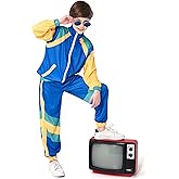 Nenahot Kids 80s Tracksuit Hip Hop Costume Retro Sportswear Sets 80s Colorblock Jacket Outfits for Boys Girls