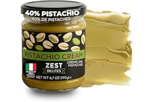 Pistachio Cream by Zest Delites, 40% Premium Pistachio Butter, No Palm Oil, Made In Italy, 190g Glass Jar, Nutty, Smooth & Sp