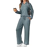 SHESHOW Women 2 Piece Lounge Set Long Sleeve Lapel Zip Up Pullover and Wide-Leg Pants Sweatsuits Travel Outfits S-XXL