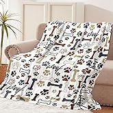Tupmnbry Dog Throw Blanket Dog Paw Bones Print Blanket Super Soft Flannel Fleece Blanket Lightweight Fluffy Plush Bed Blankets for Bedding Sofa and Travel 50"X60"