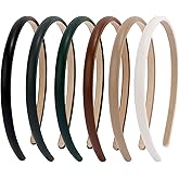 KICOSY 6 Pack PU Leather Thin Headbands for Women - Neutral Colors, Non-Slip & Trendy Skinny Hair Bands - For All Hair & Everyday Style