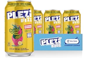 PLEZi FiZZ Strawberry Lemonade Sparkling Juice - Healthy Soda Alternative with Real Fruit Juice, No Added Sugar - Low Sugar Sparkling Drink - Good Source of Fiber, 12 Fl Oz (12 Pack)