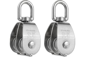 PATIKIL M25 Double Pulley Block, 2 Pack 304 Stainless Steel Heavy Wire Rope Hanging Wire Towing Wheel Lifting Crane Swivel Ho