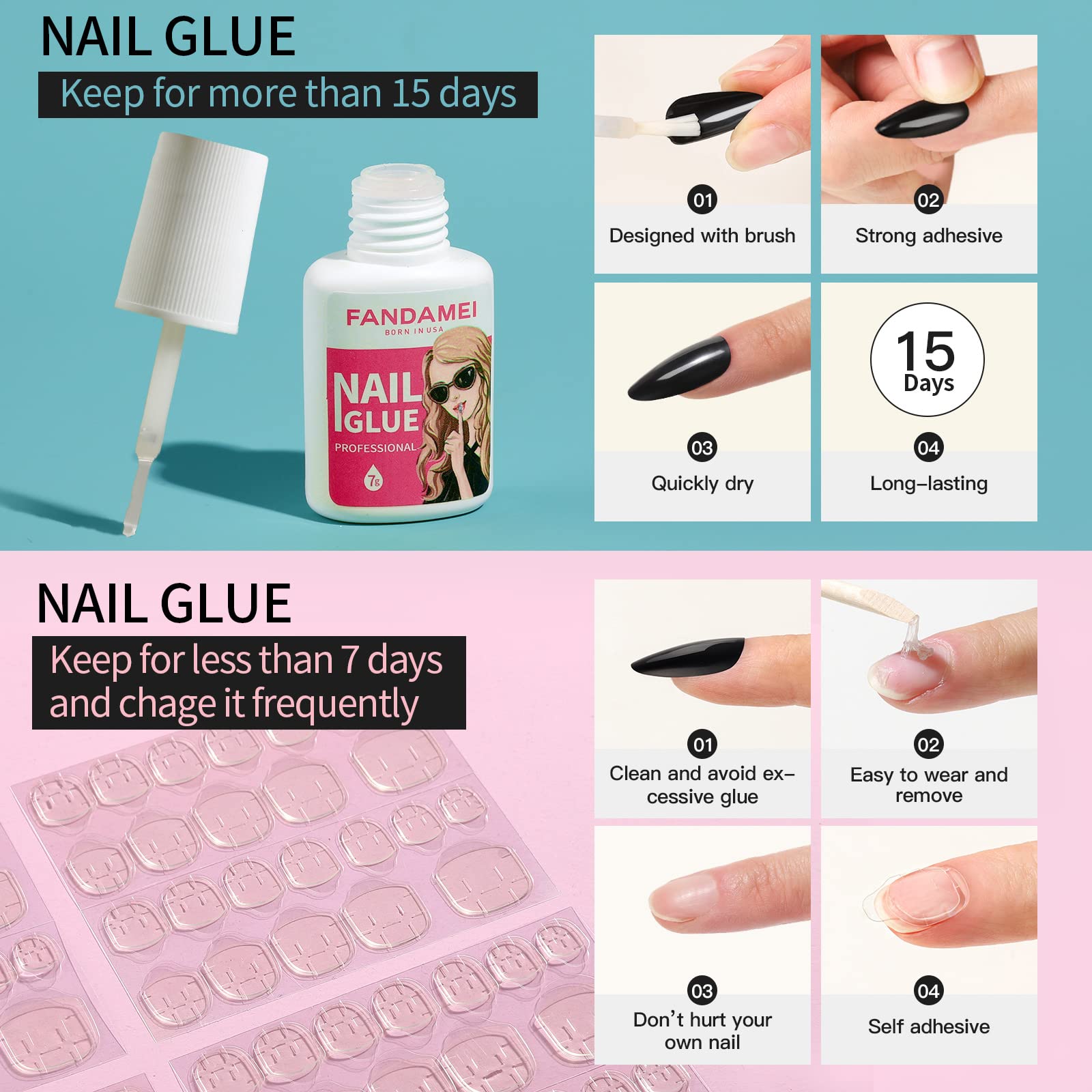 FANDAMEI Press on Nails, 24 Colors 576PCS Press on Nails Almond, Medium Acrylic Fake Nails Full Cover, Natural Press on Nails Glossy, False Nails with Nail Glue - Image 5