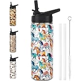 Horse Water Bottles with Straw, 18 Oz Insulated Stainless Steel Tumbler Cup Mug Horse Gifts for Women Girls Horse Lovers