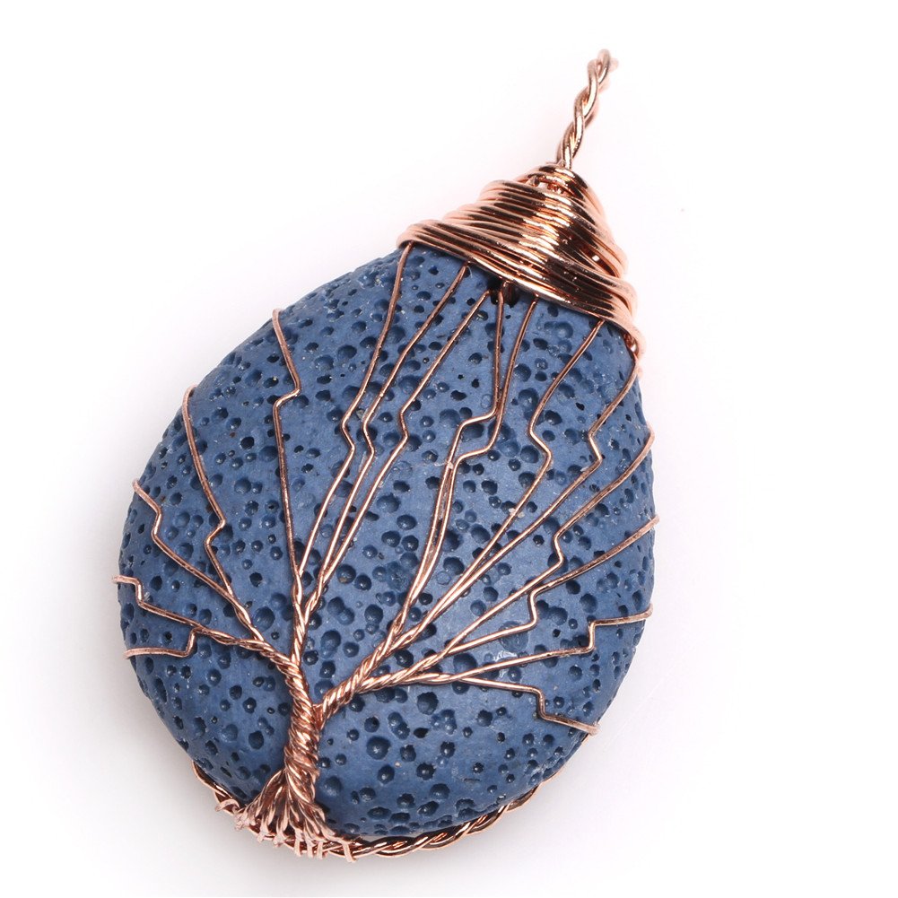 GEM-INSIDE CREATE YOUR OWN FASHION SHGbeads 30x41mm Drop Dark Blue Lava Worry Stone Semi Precious Cocktail Charkra Pendant Jewellery for Women