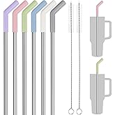 Tomorotec 40oz Straws, 13 Inch Stainless Steel Straw with Silicone Extender Tip for Stanley Adventure Quencher Tumbler 6-Pack with 2 Brushes, 0.35" Diameter Straws Food Grade BPA-Free Colorful Set
