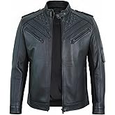 STOREJEES Mens Black Leather Jacket - Biker Racer Style Real Leather Jacket for Men