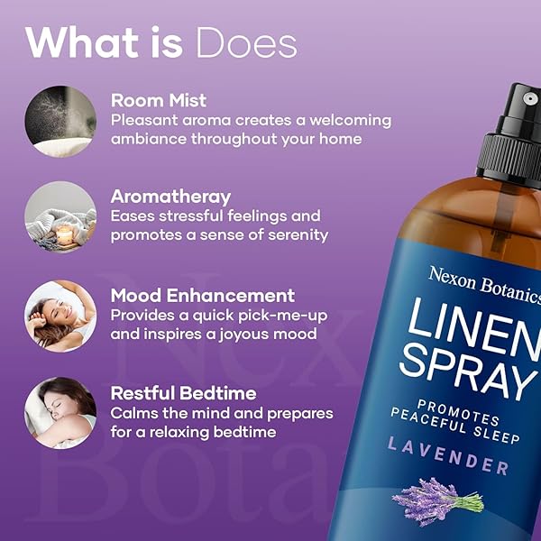 LAVENDER LINEN SPRAY 8 FL OZ – REFRESHING FABRIC REFRESHER & PILLOW SPRAY FOR BEDDING, BED SHEETS & ROOM – SOOTHING ROOM MIST – NEXON BOTANICS