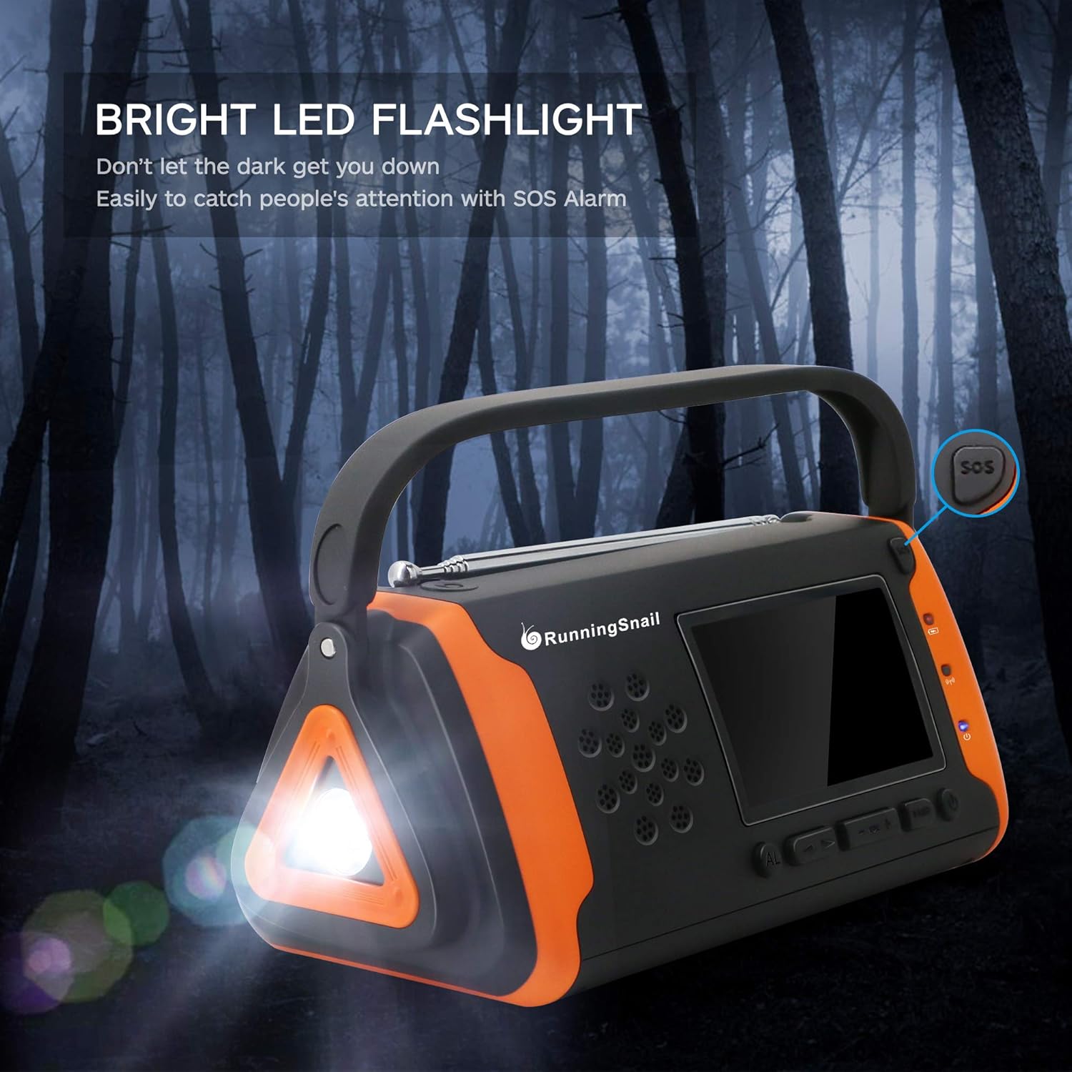 Emergency NOAA Weather Crank Solar Powered Portable Radio with 4000mAh Battery Power for Cell Phone, Bright Flashlight for Household Emergency and Outdoor Survival (097-Orange): Home Audio & Theater