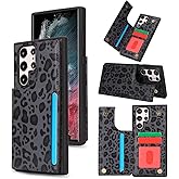 iCoverCase Compatible with Samsung Galaxy S22 Ultra Case with Card Holder, S22 Ultra Wallet Case for Women Men [RFID Blocking] PU Leather Protective Phone Case for S22 Ultra 5G (Black Leopard)