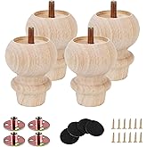 Txcucc 3 Inch Wooden Unfinished Bun Feet for Dresser Legs Couch Sofa Cabinet Ottoman DIY Replacement Wood Furniture Legs Set 