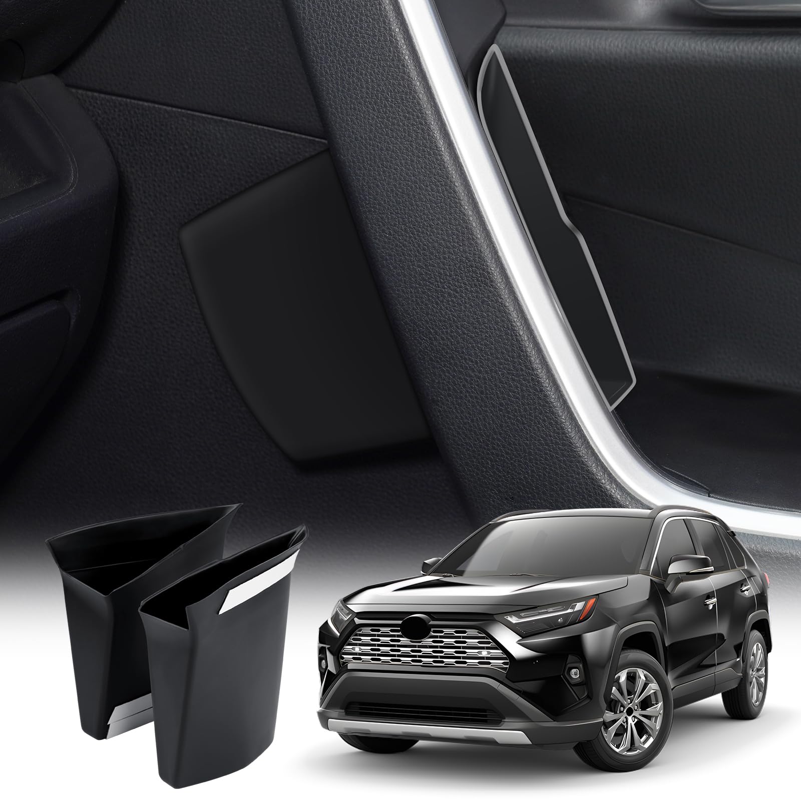 Photo 1 of Powerty Door Handle Storage Box for 2019-2022 2023 2024 2025 Toyota RAV4 Accessories Door Handle Organizer Door Side Armrest Tray Black(Front Door)