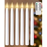 otnofok 10.5" Flameless Taper Candles, 6 Pack Battery Operated Plastic LED Candlesticks with Remote, 3D Flickering Flame for Wedding, Christmas Decor, White (Rechargeable Batteries Not Compatible)