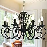 Ganeed French Country Chandeliers,8 Lights Kitchen Island Candle Iron Black Chandelier,Industrial Vintage Pendant Light Fixtu