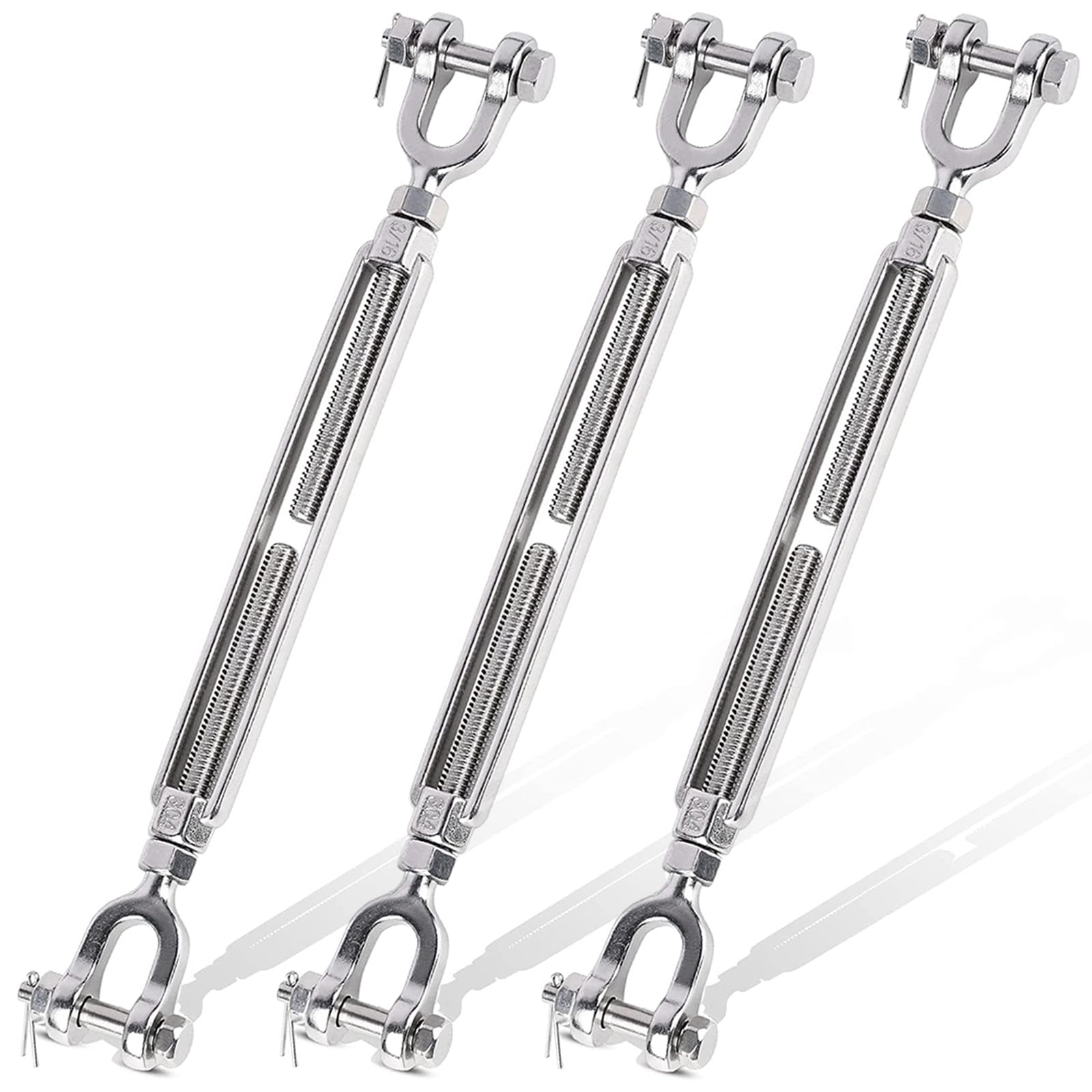 Photo 1 of 3 Pack Turnbuckle 3/16(M5) 304 Stainless Steel Turnbuckles, 660 lbs Working Load Limit, Jaw and Jaw Turnbuckle for Cables Wire Rope Tension, Cable Railing, Shade Sail