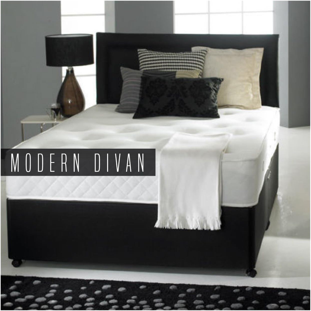 Dreembeds Divan Bed with Orthopaedic Mattress, Headboard (4ft6 Double) - Faux Leather