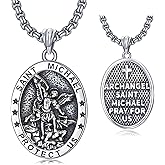 Wasee St Michael/St Christopher Medal Pendant Necklace for Men Religious Amulets Jewelry Gifts with 22"+2" Rolo Chain