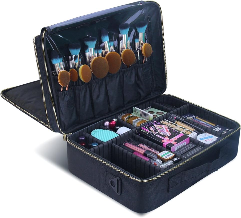 Chomeiu Large Makeup Case, Portable Makeup Backpack Travel Makeup Train Case Cosmetics Organizer With Shoulder Strap Makeup Bag 2 Layer Cosmetic Storage Case 16.5 inches