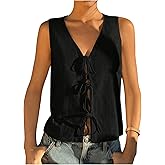 Verdusa Women's Linen Clothes Tie Front Tops Going Out Top Trendy Sleeveless Vest Shirts