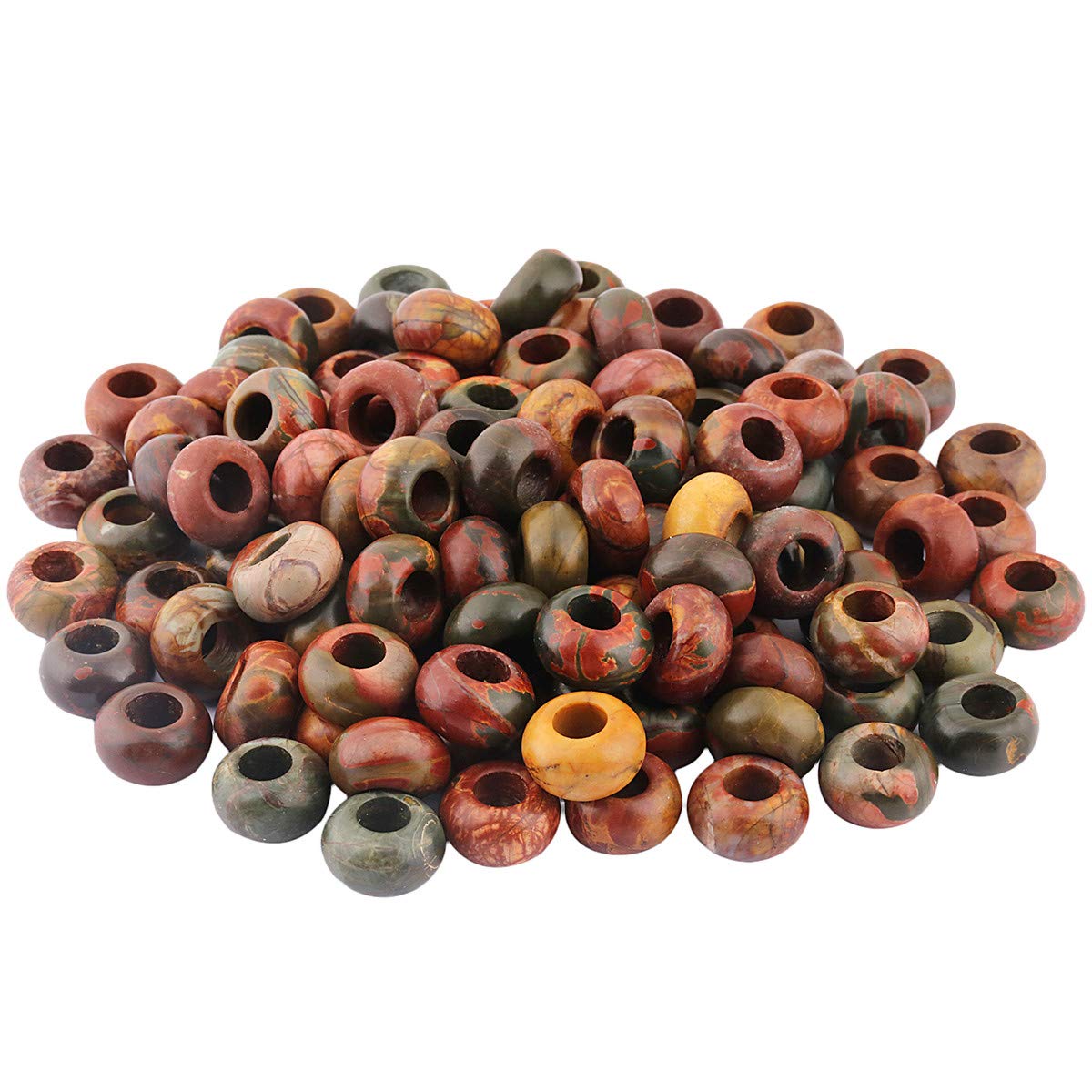 KYEYGWO Picasso Jasper Large Hole Polished Stone Loose Beads for Jewelry Making, Rondelle Gemstone Beads for European Charm Bracelet, Pack of 20