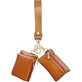 BuitBoll Dual Pouch Wristlet Wallet for Women, Mini Zip Around Wristlet Portable Keychain Wallet Detachable Small Change Purse Coin Pocket