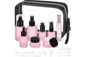 Segbeauty 8pcs Pink Travel Size Containers Set for Liquids with Toilet Bag, Small Travel Essentials Toiletires Frosted Glass 
