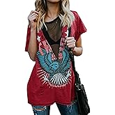 Karlywindow Womens Short Sleeve Graphic Tees Distressed Hawk Print Mesh V Neck Loose Sexy T-Shirt Tops