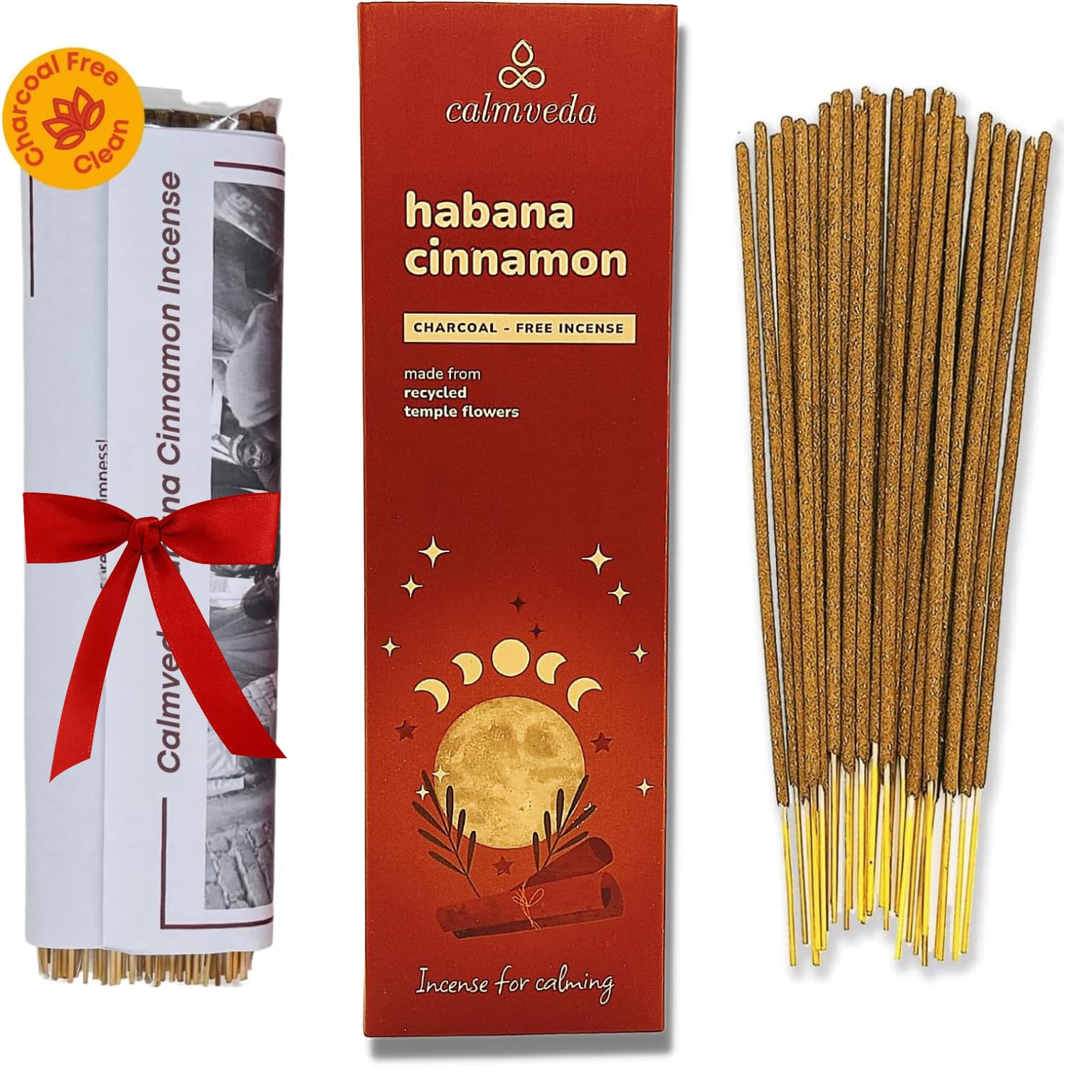 Havana Cinnamon Incense Sticks Exotic-Calming Cinnamon Incense (80 Sticks) Charcoal Free, Made from Upcycled Flowers | Give Gift of Winter Insence with Spicy & Sweet Tobaco Aroma (Incienso de Canela)