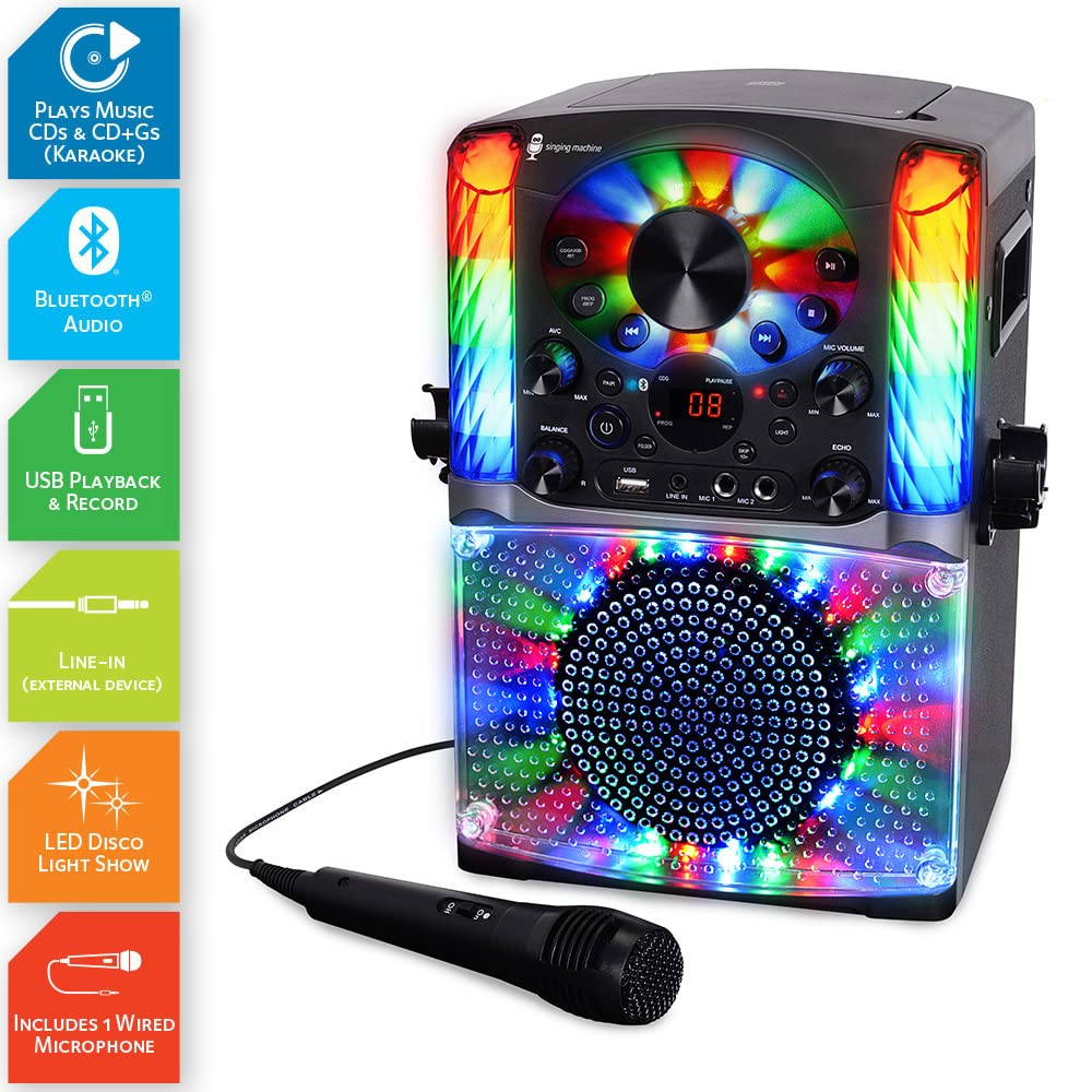 Singing Machine SML625BTBKD Karaoke Machine, Portable Bluetooth CD+G Karaoke System, Black