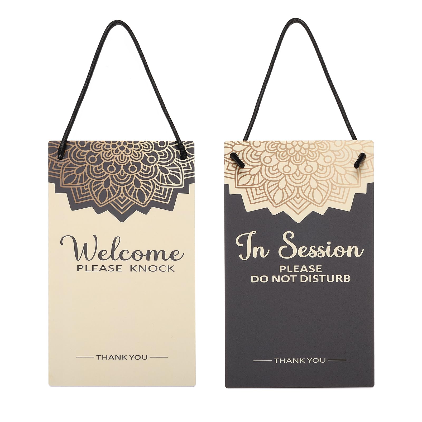 PATIKIL in Session Do Not Disturb Door Hanger Sign, PVC Double Sided Welcome Please Knock Door Sign Decor for Office, Meeting, Session, Home, Recording, Black and Yellow, 10" x 5"