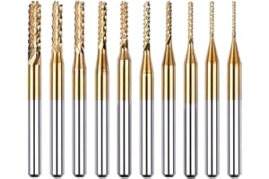 Mesee 10Pcs Titanium Coat Carbide End Milling Engraving Bits, 1/8 inch Shank CNC Rotary Burrs Bit Set for PCB SCM Circuit Boa