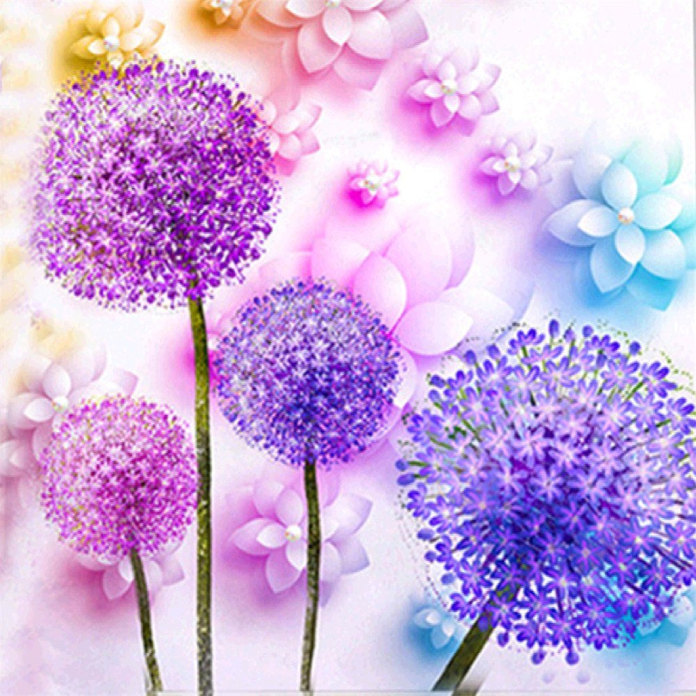 YEESAM ART DIY 5D Diamond Painting Full Drill Kits, Dandelion Purple Flower 30x40cm Diamond Art Mosaic Crafts Embroidery Kits