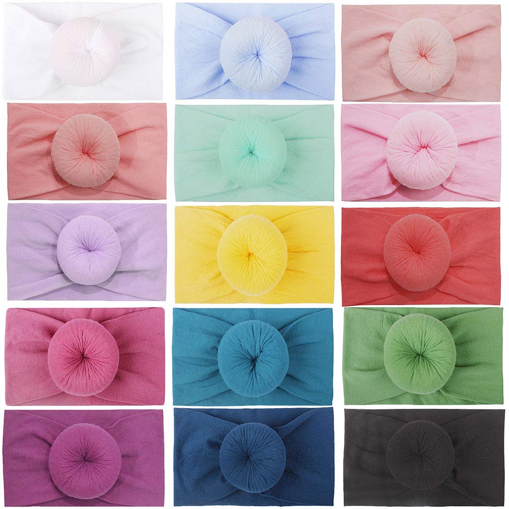 DeD 15 Baby Nylon Headbands Ball Turban Headbands Circle Turban Knotted Bows Hairbands Headwraps for Newborn Infant Toddlers Girl Kids