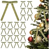 Green Velvet Bows for Christmas Tree, Olive Green Decorative Christmas Bows for Crafts, 24 PCS Premade Mini Bow Ornaments for Holiday Decor, Wreaths, Garland, Gift Wrapping - 5/8'' Wide, 5 Γ 7 inch