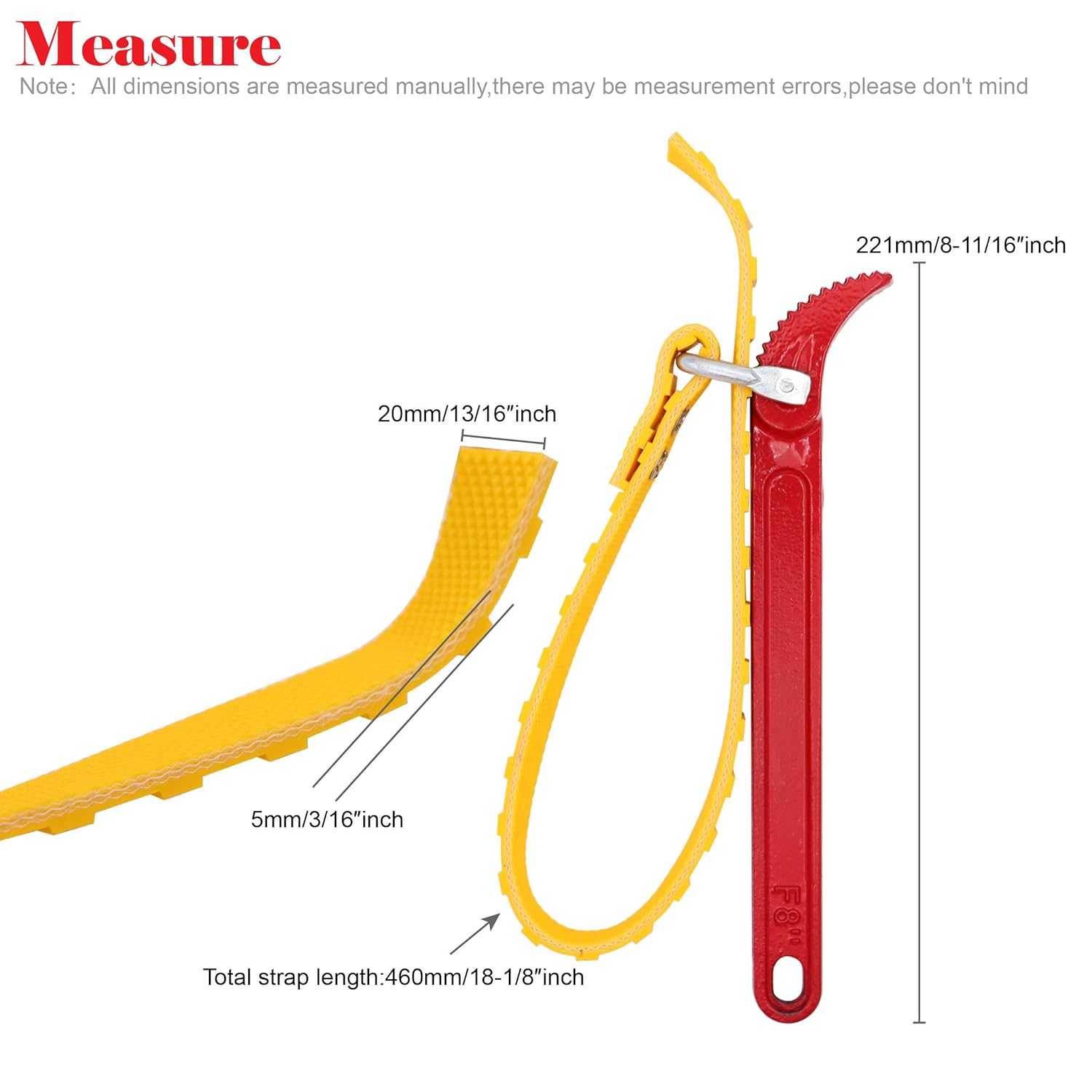 200mm MultiPurpose Adjustable Belt Strap Wrench 7.8 Steel Handle