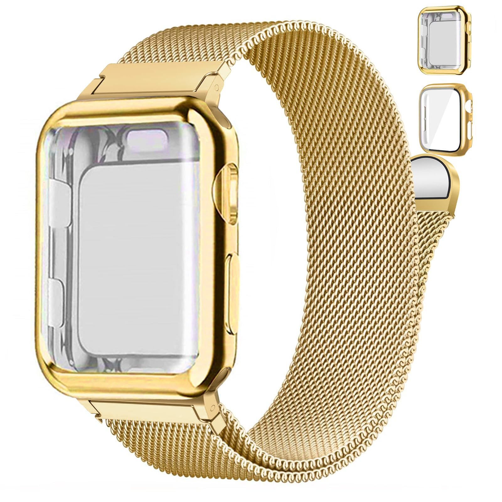 Photo 1 of Magnetic Band and Case for Apple Watch Band 40mm 41mm 38mm 44mm 45mm 46mm 42mm Women/Men,Stainless Steel Milanese Loop Bracelet Strap with Cover Combo iWatch series 10 9 8 7 6 5 4 3 SE Ultra/2 49mm