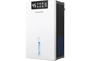 KEEPGLAD Dehumidifier, 98 OZ Dehumidifiers for Home(1000sq.ft), Dehumidifier Washable Air Filter, Dehumidifiers for Basement with Drain Hose, Humidity Display, Auto Shut Off, 7 Color Light, White