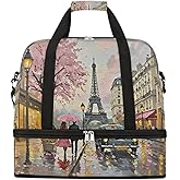 Foldable Travel Duffel Bag for Women - Carry on Personal Item Bag with Shoes Compartment, Weekender Overnight Duffle Bags Sport Tote Gym Luggage for Airplanes Traveling(Eiffel Tower)