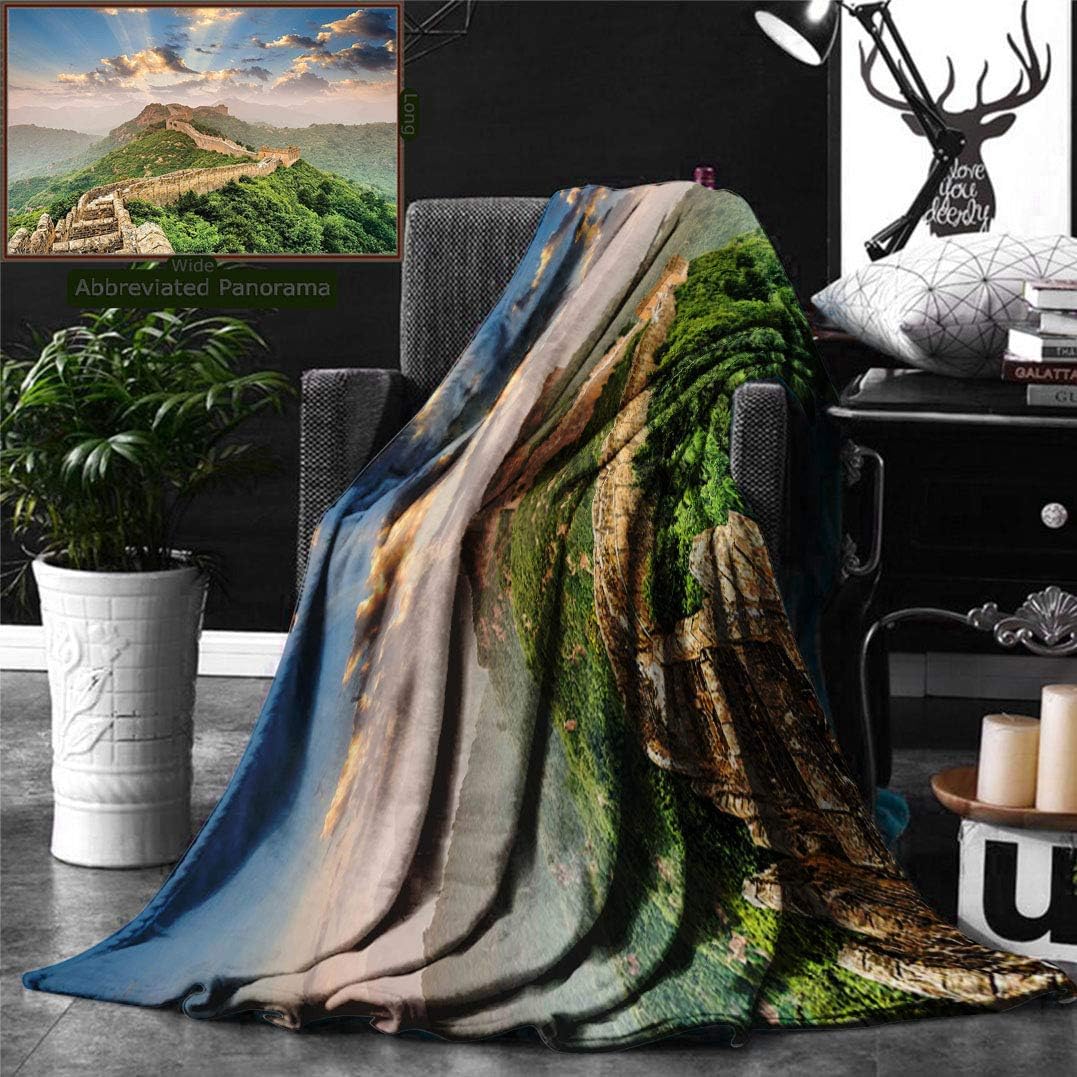 Unique Custom Digital Print Flannel Blankets Great Wall China Oriental Medieval Blockade On High Lands Old Wonders The Past Pict Super Soft Blanketry Bed Couch, Twin Size 70 x 60 Inches