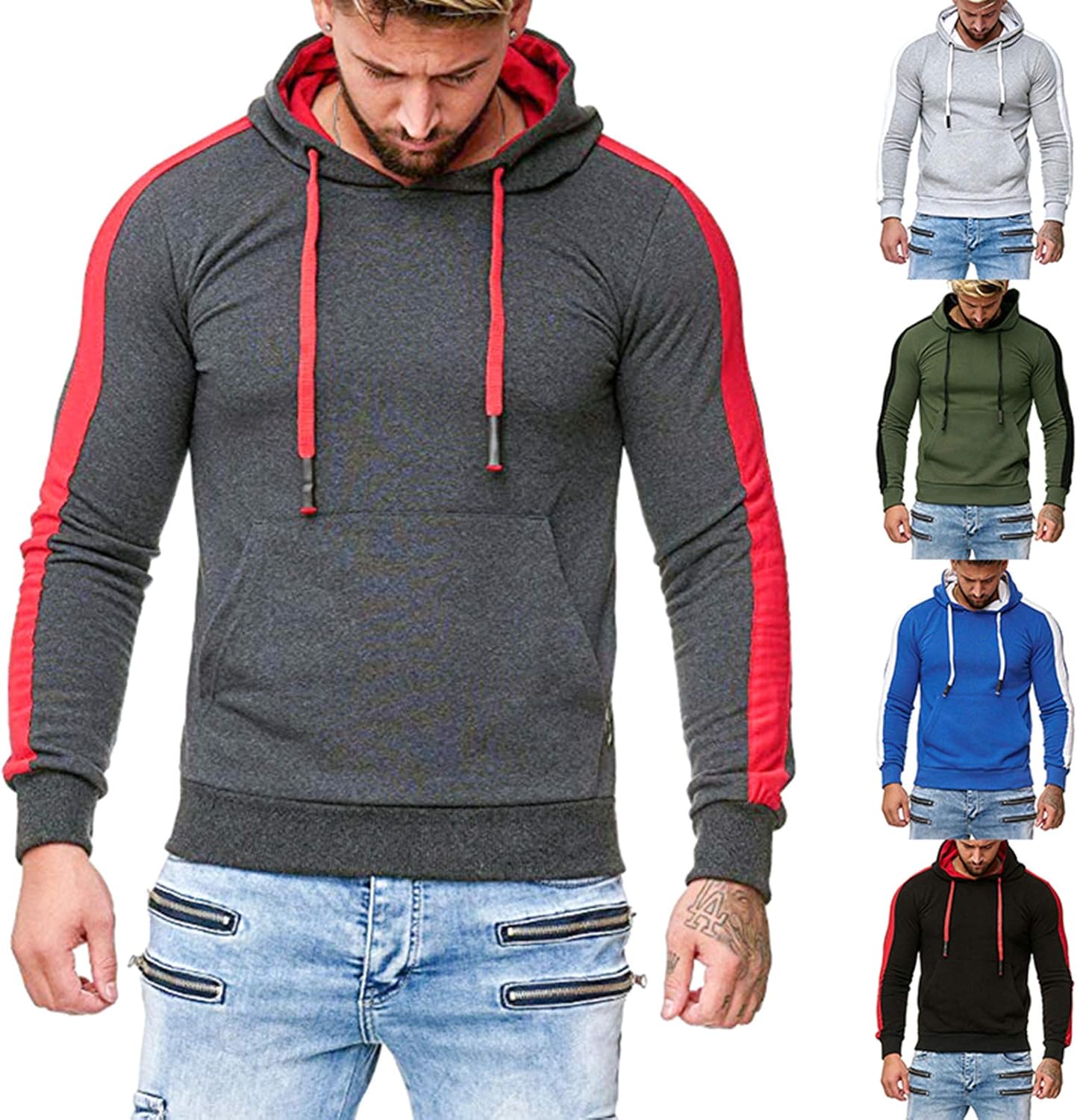 Rela Bota Mens Athletic Hoodie Fashion Hooded Sweatshirt Casual Contrast Fleece Pullover: Clothing