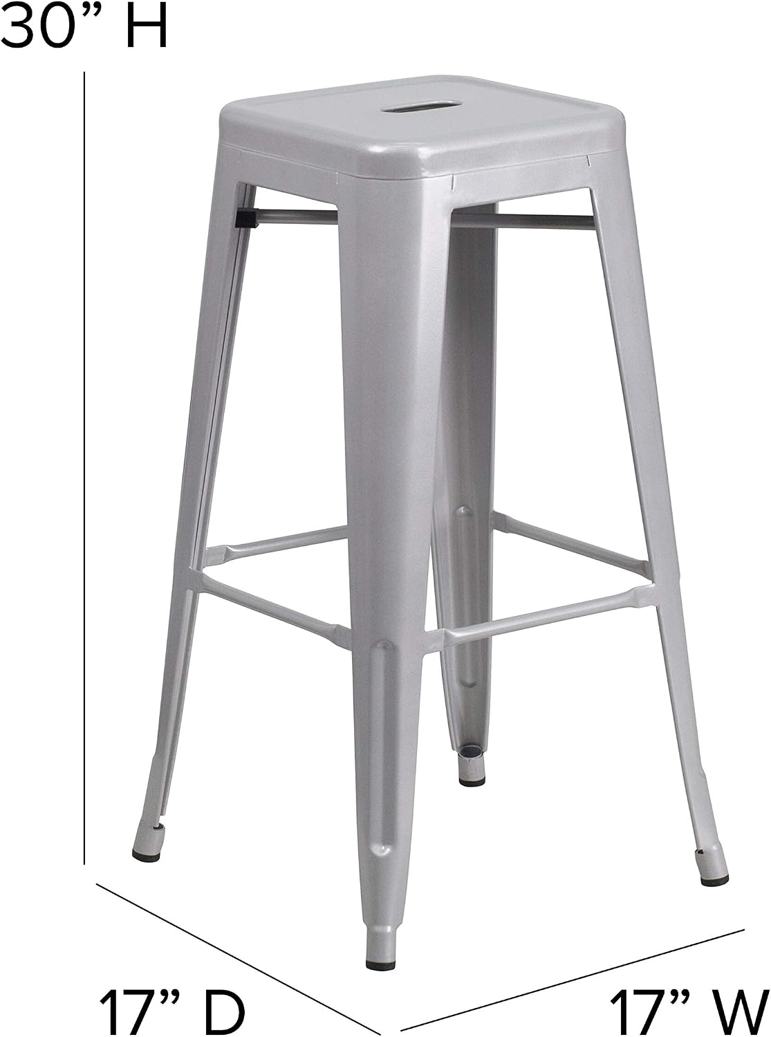 Flash Furniture 4 Pack Commercial Grade 30 High Backless Silver Metal Indoor Outdoor Barstool With Square Seat Patio