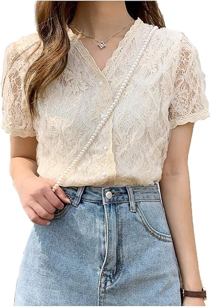 Amazon コウエイストア Koeistore ブラウス 総レース 半袖ブラウス Vネック レディース アイボリー Y6046 Bg シャツ ブラウス 通販
