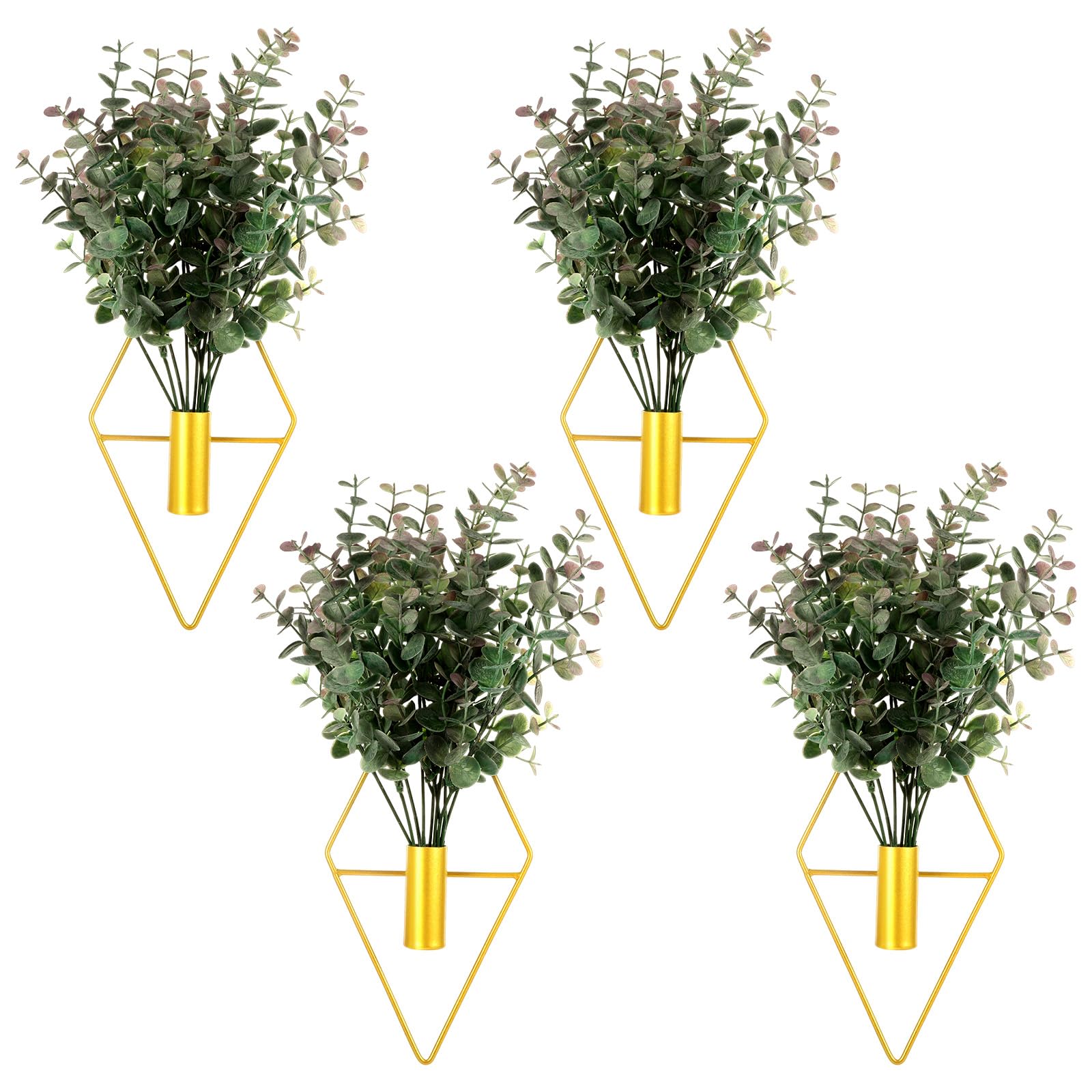 Photo 1 of 4 Pcs Gold Wall Decor Plants, Artificial Eucalyptus Wall Plants Hanging Planters with Modern Geometric Design, Hallway Decor for Indoor Spaces, Stylish Home Accent for Living Room, Hallway & Bedroom
