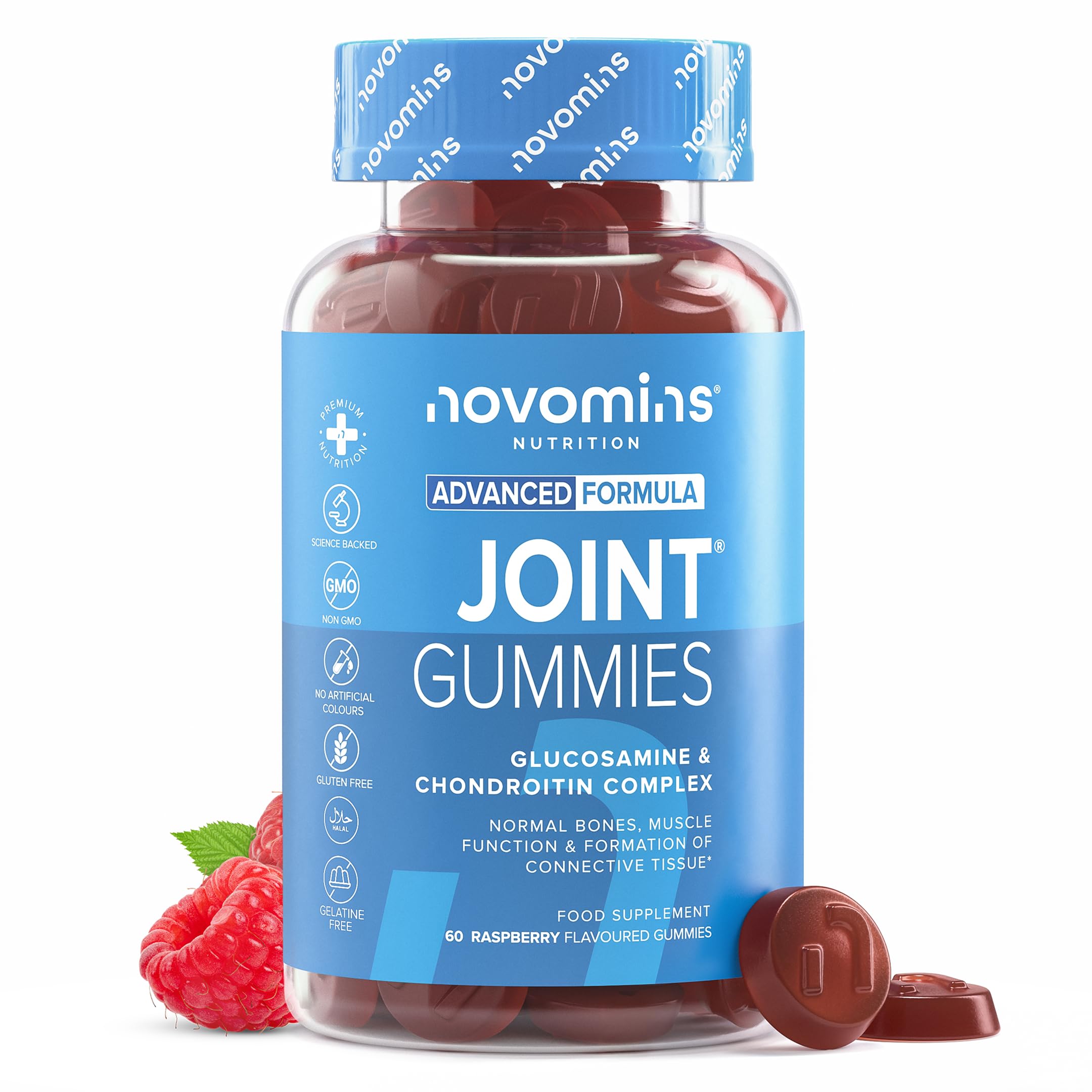 Joint Gummies - Glucosamine and Chondroitin High Strength - Turmeric, Vitamin D, E & C, Glucosamine Sulphate & Chondroitin - Joint Care Supplements for Women and Men - 1 Month Supply - Novomins