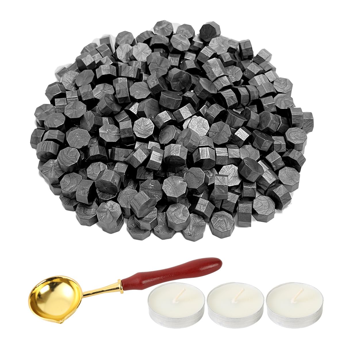 LICQIC Wax Stamp Kit, 300 Pcs Wax Seal Beads with 3 Tea Candles and 1 Melting Spoon, for Invitations, Cards, Envelopes, Wine Packages, Gift Wrapping