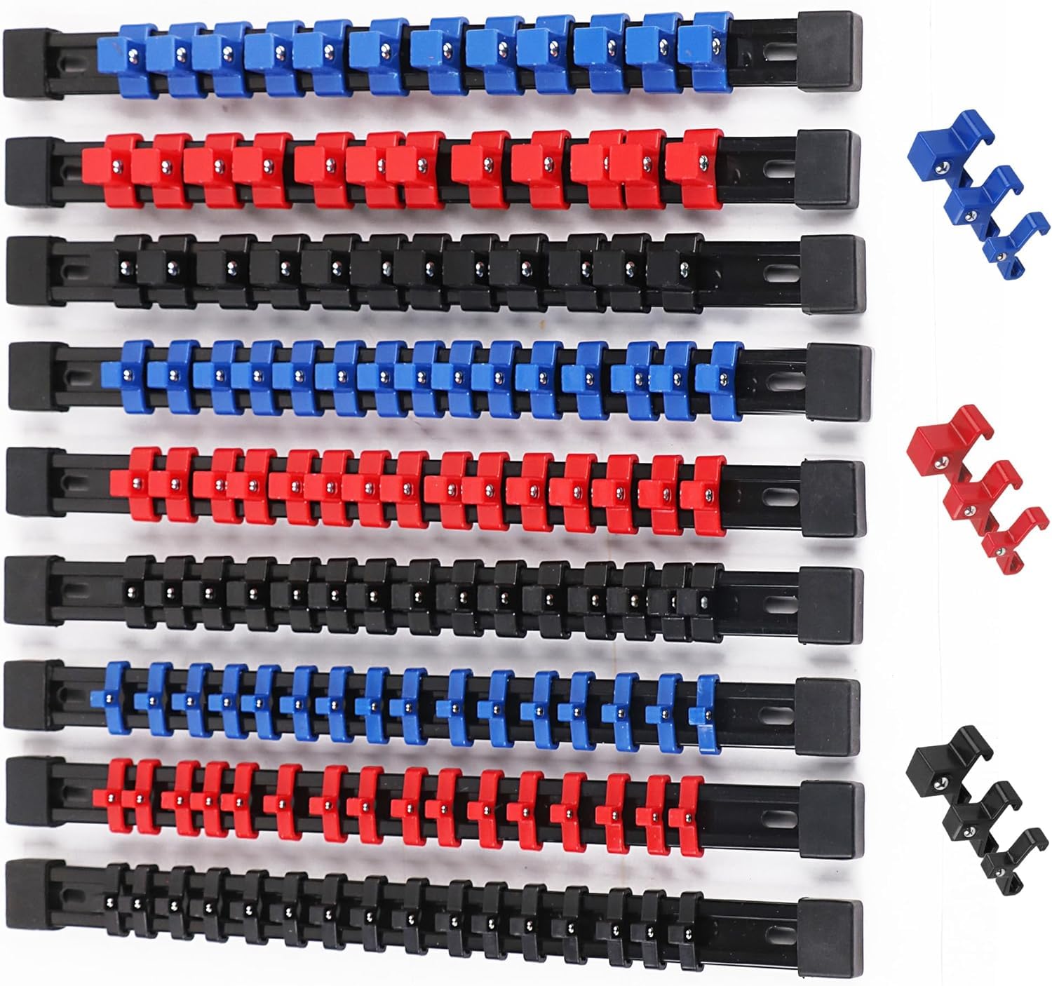 SWANLAKE Organizer Socket Holder, 9PCS 1/4-Inch x 48, 3/8-Inch x 45, 1/2-Inch x 36 Clips, Premium Quality Socket Rail Holder (9PC)