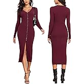 Capuffy Women's Button Down Sweater Maxi Dress Long Sleeve Open Front Long Cardigan Dress V Neck Fall Knit Bodycon Dresses 88