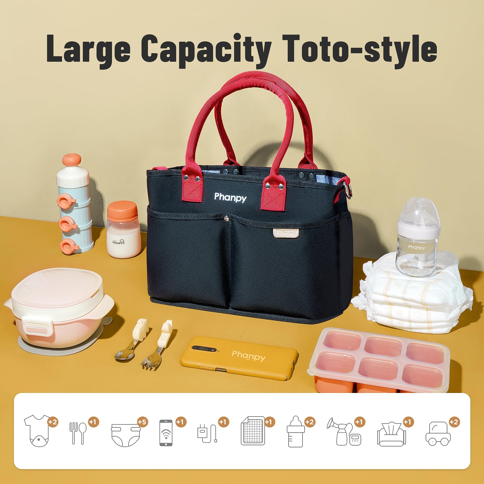 Diaper Bag Tote with Changing Pad, Baby Diaper Bag with Changing Station, Multifunction Travel Back Pack, Large Capacity Waterproof Bag